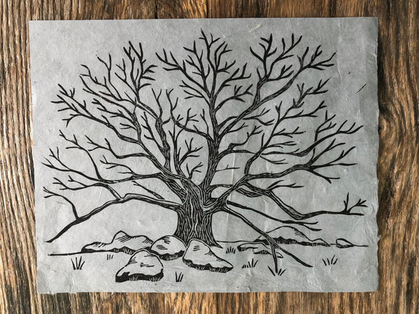 Rocky Knob Tree Linocut Print