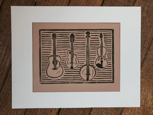 Bluegrass Instruments Linocut Print