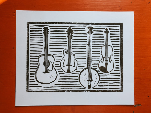 Bluegrass Instruments Linocut Print
