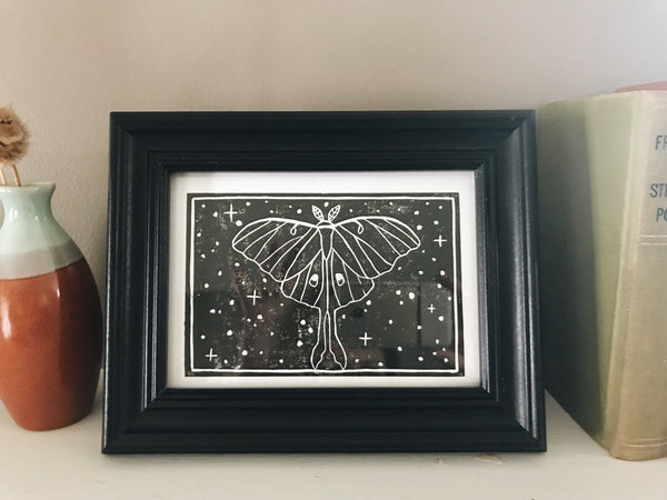Luna Moth Linocut Print- 5x7