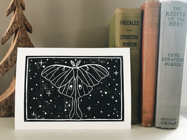 Luna Moth Linocut Print- 5x7