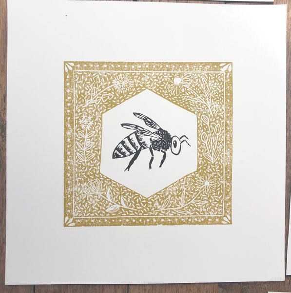 Honeybee Original Linocut Print